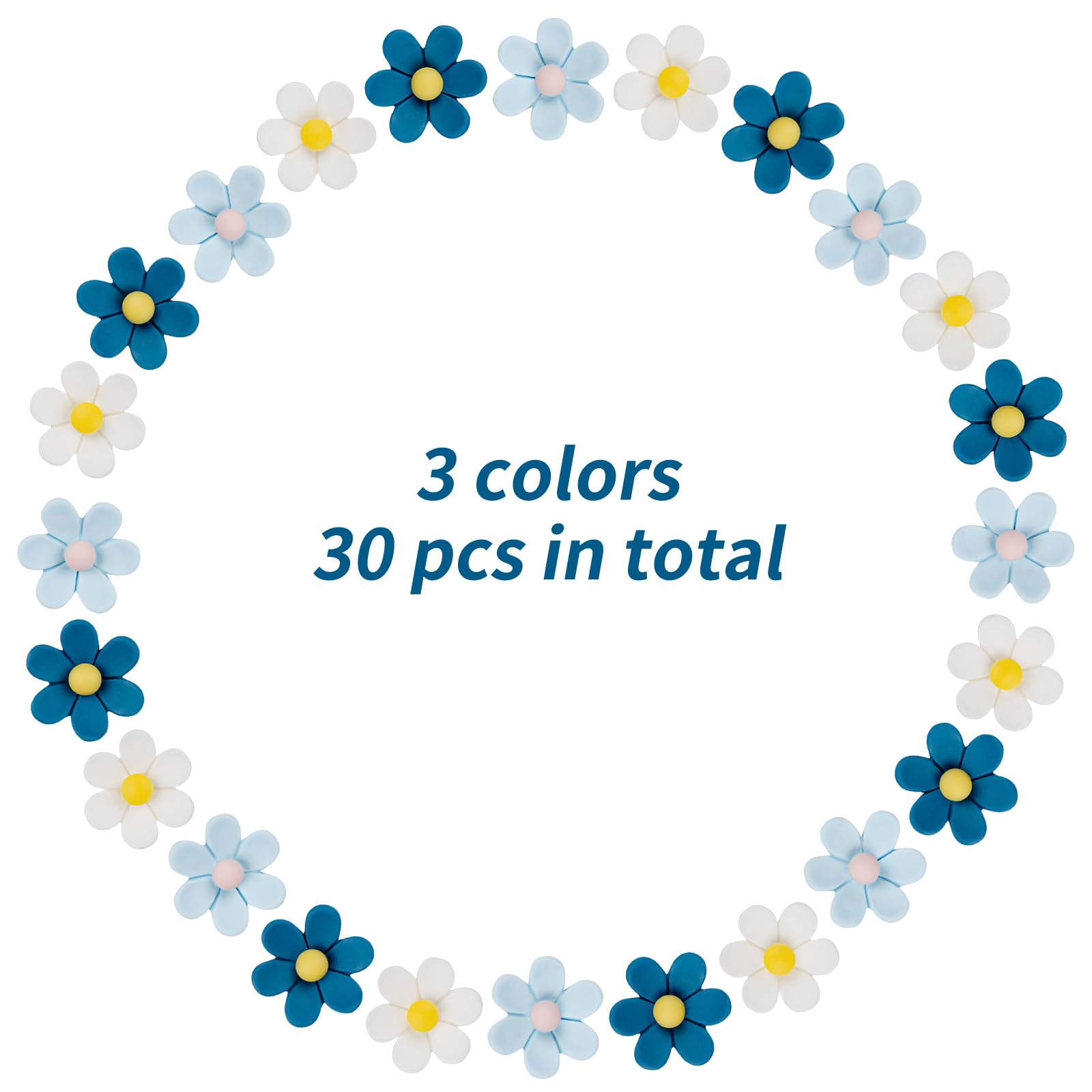 Decorative Push Pins,30pcs Flower Push Pins for Cork Board Blue Thumb Tacks Cute Push Pins Fun Thumb Tacks Decorative for Photo Wall, Feature Wall,Map, Bulletin Board, Office or Home