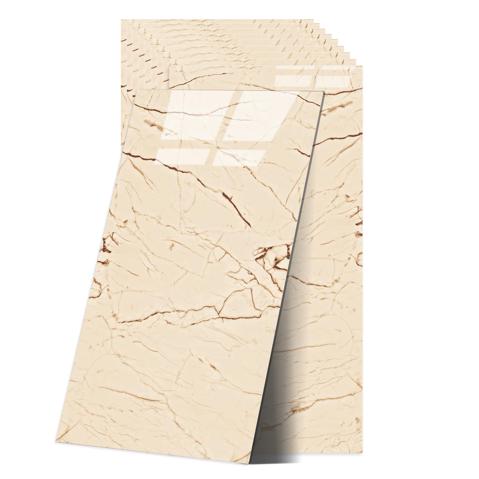 Fliesenaufkleber Marmor, 10 Stück Marmor Fliesen Selbstklebend, KüChenrückwand Wandfliesen Selbstklebend, 60 X 30 cm Klebefliesen Wasserfest FüR Küche Und Badezimmer（Khakibeige）