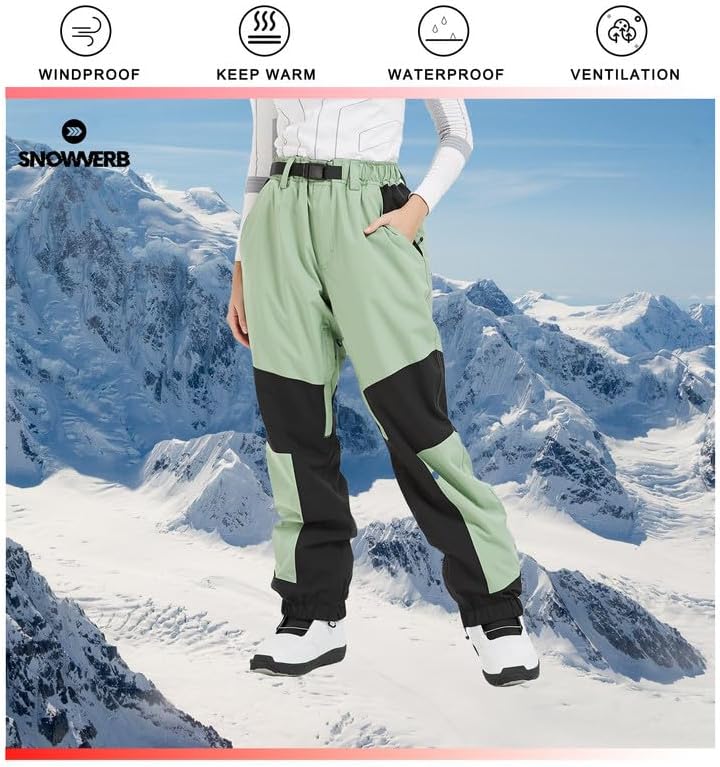 SNOWVERB Womens Mens Mountain Unisex Ski Pants Snowboard Bottoms Warm Snow Trousers High Windproof Waterproof Winter Pants