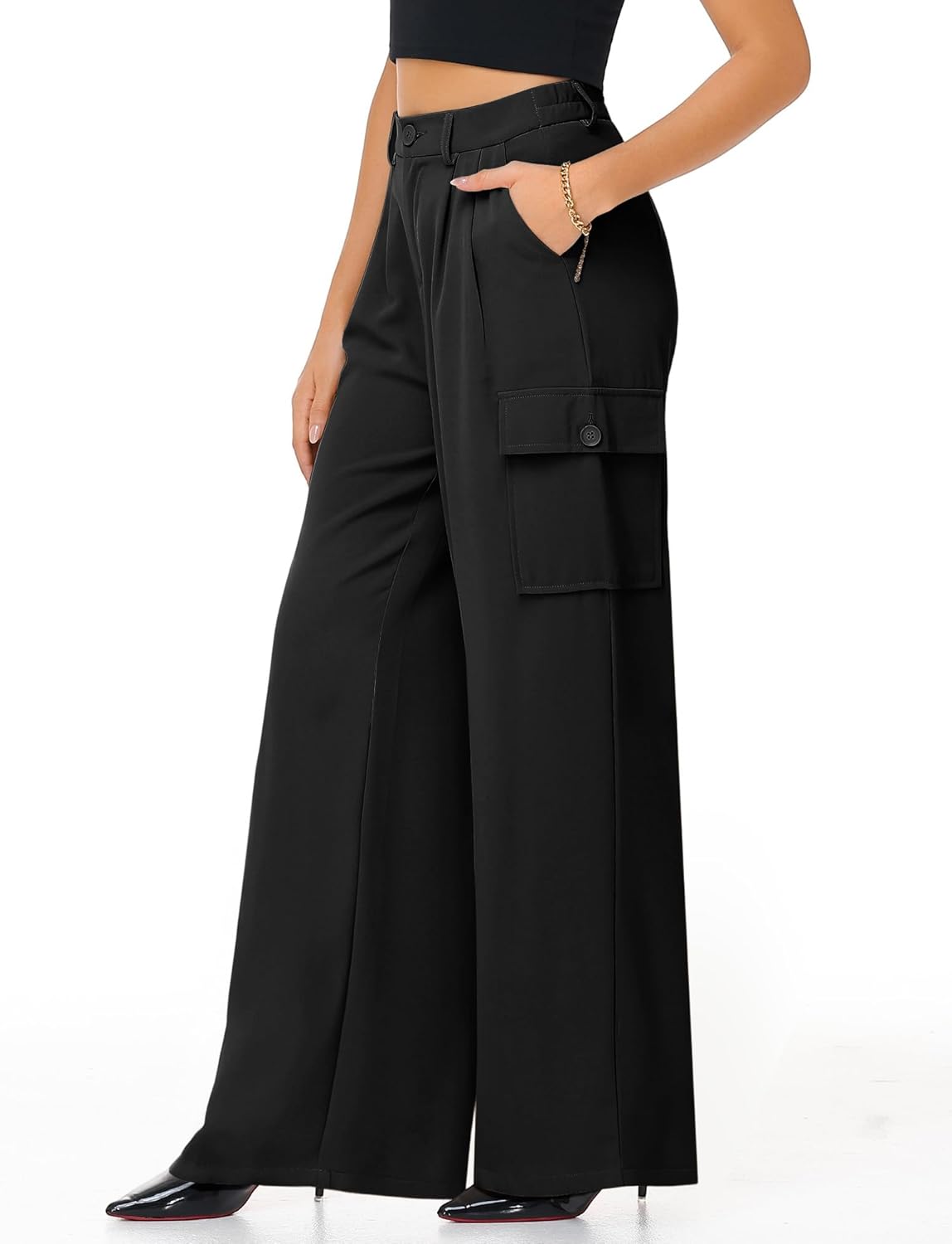 Womens High Waisted Wide Leg Cargo Pants Baggy Casual Pants Joggers with 4 Pockets Work Trousers Y2K Streetwear - Image 4