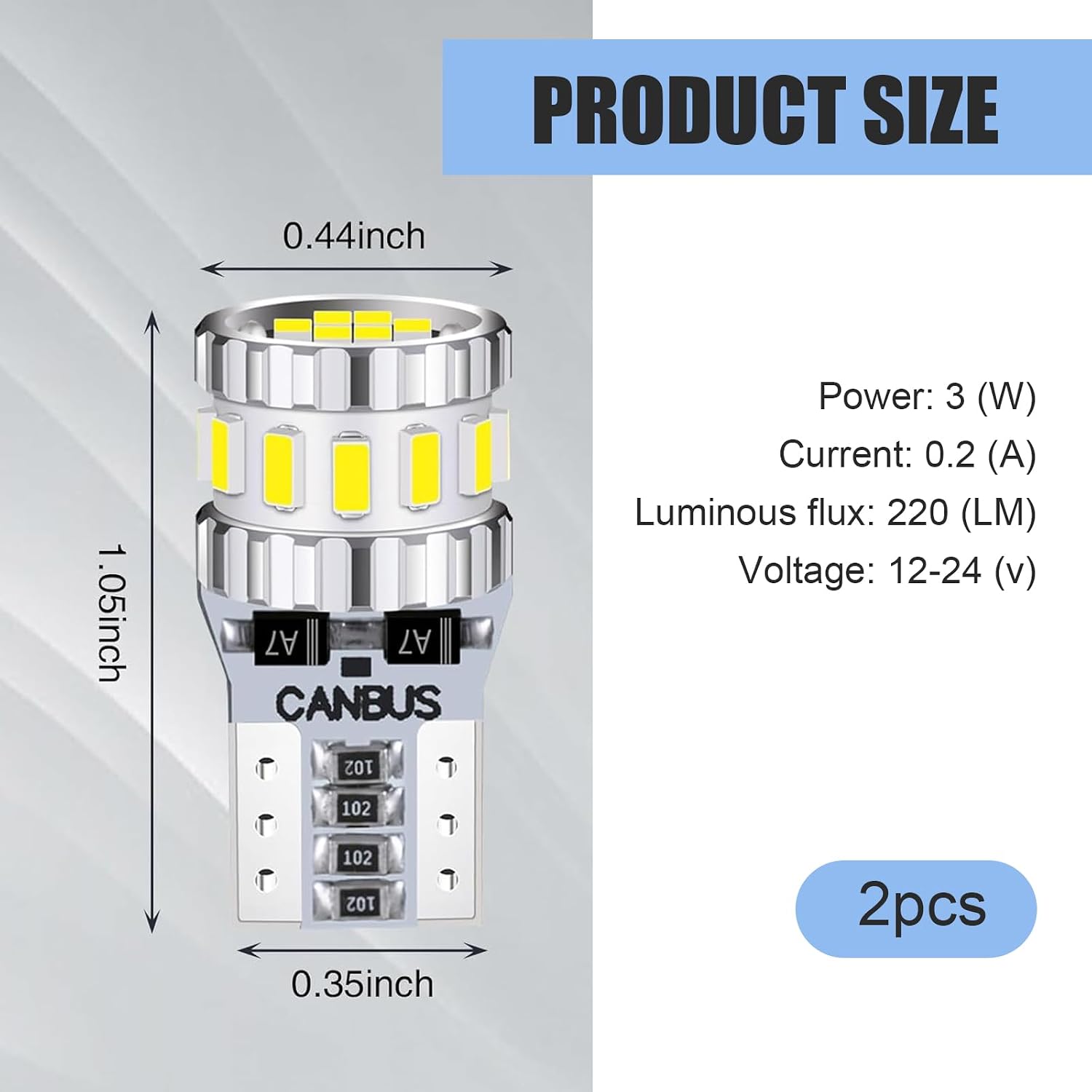 2 PCS T10 194 LED Bulbs, Super Bright 18SMD W5W LED Bulb, CANBUS Error Free for Car Exterior & Interior Lighting, License Plate Light, Dome Light, Map Reading Light (White) image 2