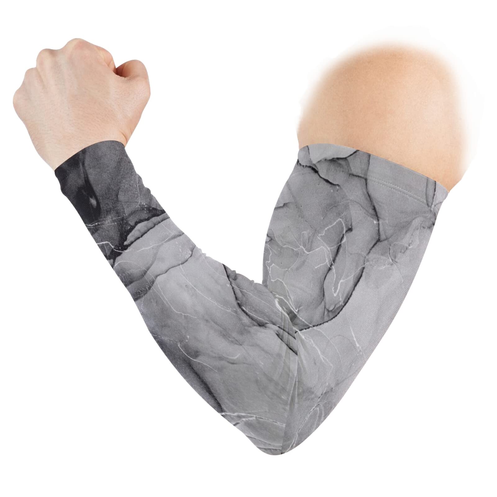 Mixing Acrylic Paints Grey Marble Texture Modern Art 1 Pair Cooling Sports Arm Sleeves, Cover Uv Sun Protection Warmer for Sports Men Women Running Golf Cycling Riding Jogging
