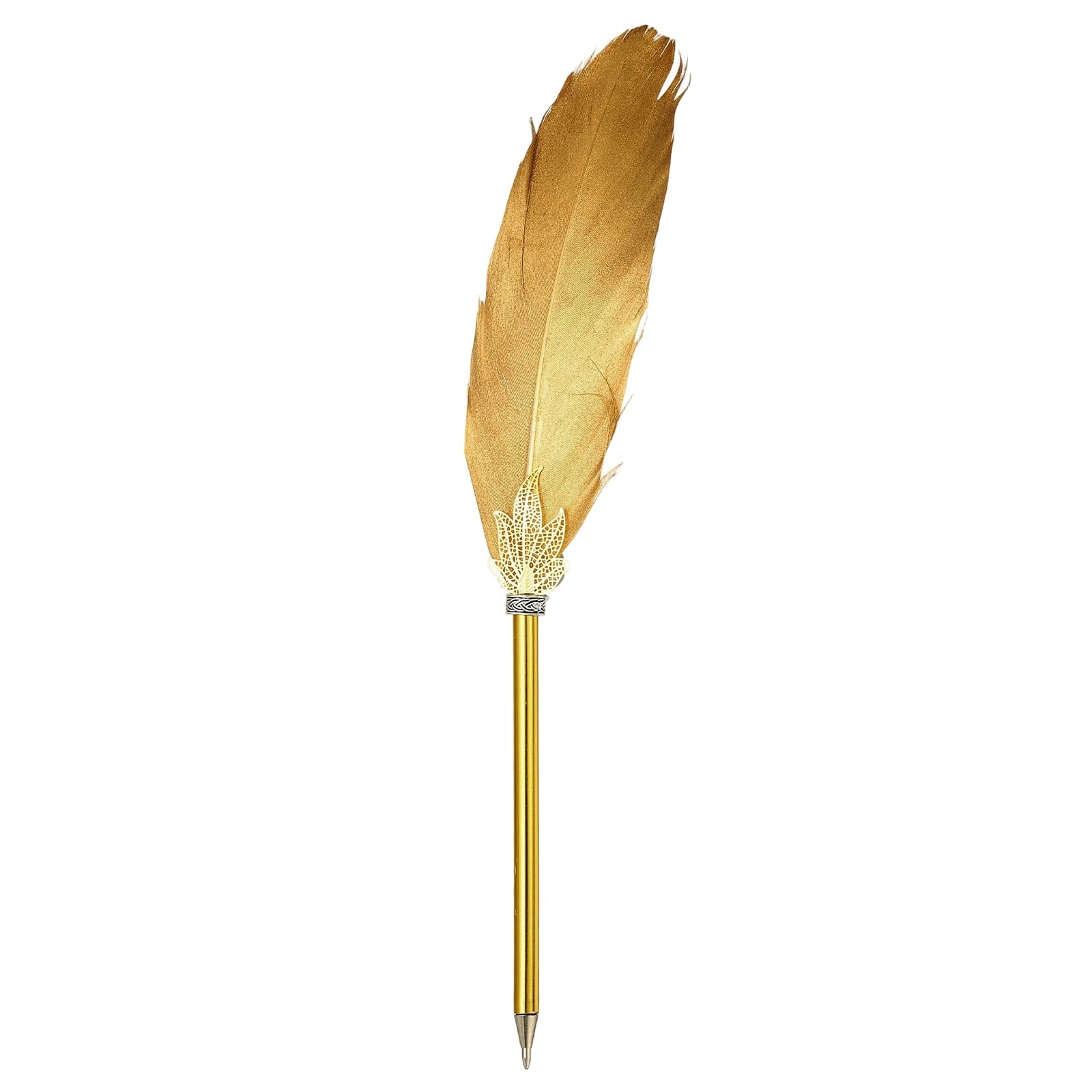 PATIKIL Feather Ballpoint Pens Bulk, Black Ink Vintage Plated Rod Quill Writing Pens for Office Wedding Guest Signature Gift, Golden โ image 1