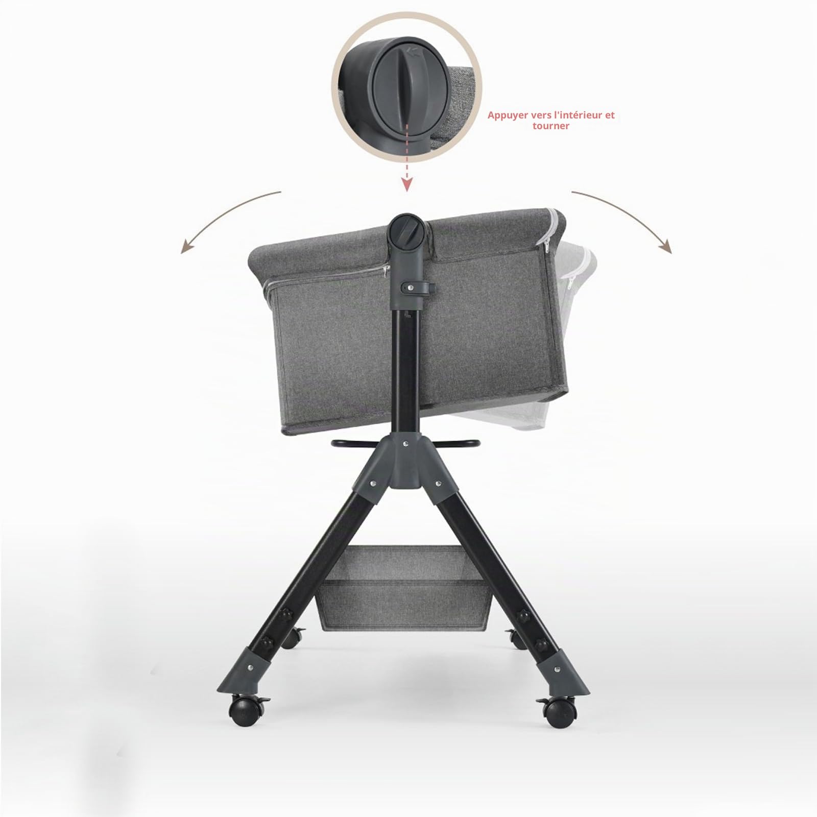 Lit de Voyage Pliable 3 en 1, Berceau à Bascule pour Bébé, Lit Nouveau-né, avec Table à Langer, Moustiquaire, Panier de Rangement, Matelas, 4 roues, pour Bébé de 0 à 24 Mois (KHAKI)
