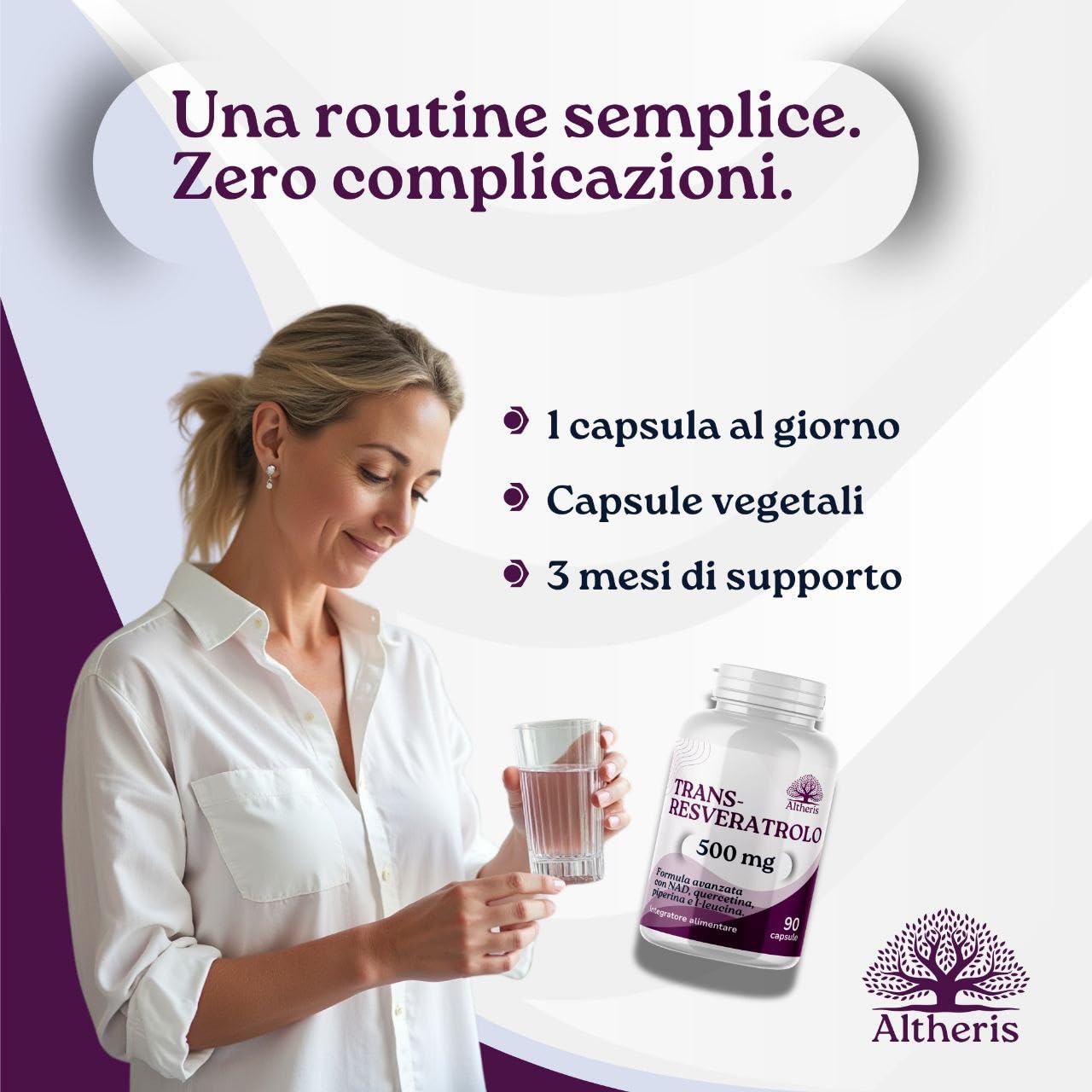 Trans Resveratrolo 500mg Puro NAD 90Cps con Quercetina L-Leucina e Piperina - Trans Resveratrolo Sirtuine, Polifenoli, Antietà, Antiossidante Naturale