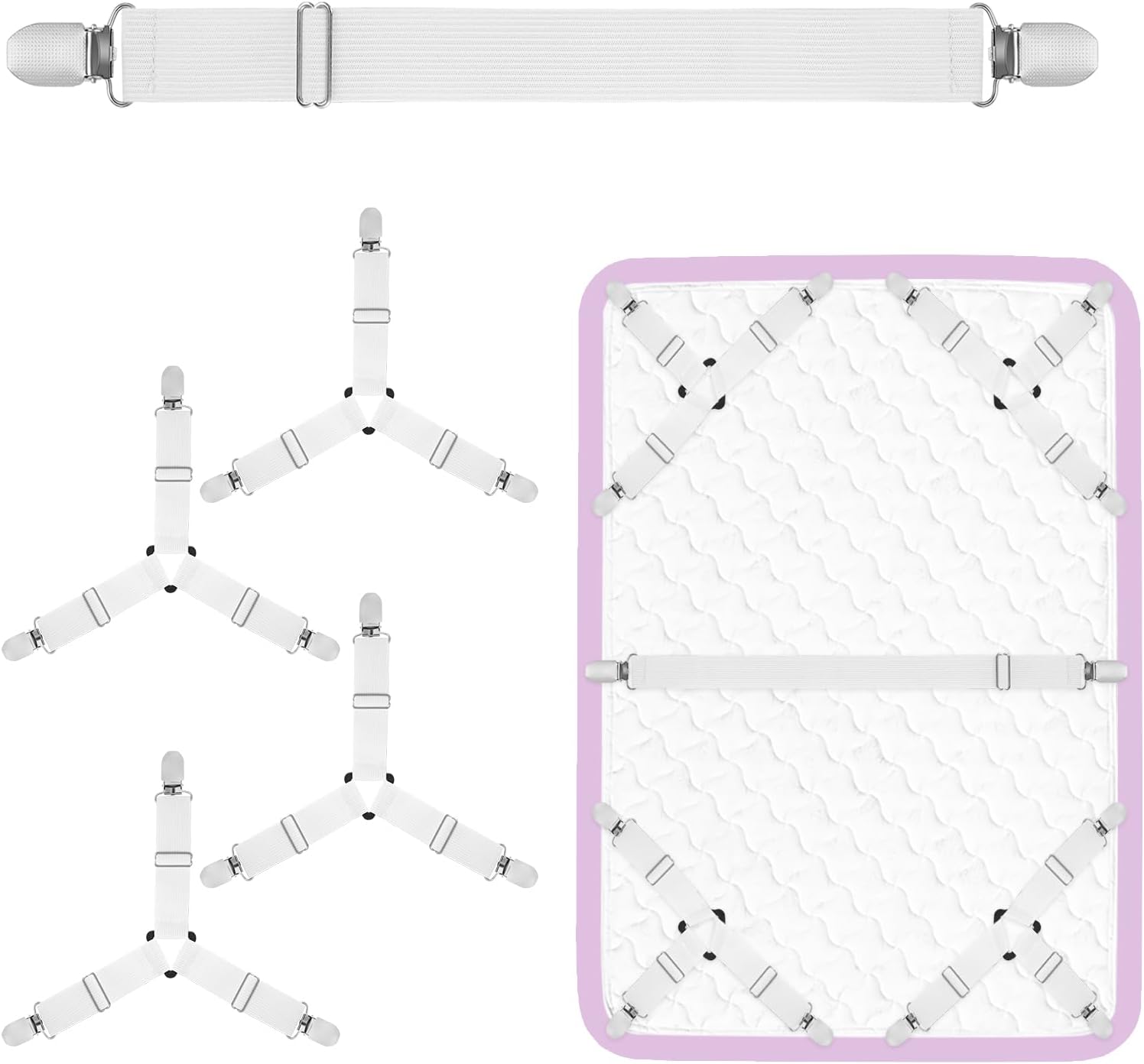 Bed Sheet Holder Straps, 4+1 Set, 1 Straight Fitted Sheet Straps for