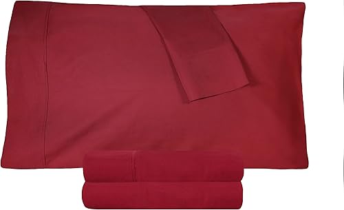 Miniatura 5 de Superior Juego de sábanas de percal de algodón con bolsillo profundo, tamaño King, color borgoña, 4 piezas