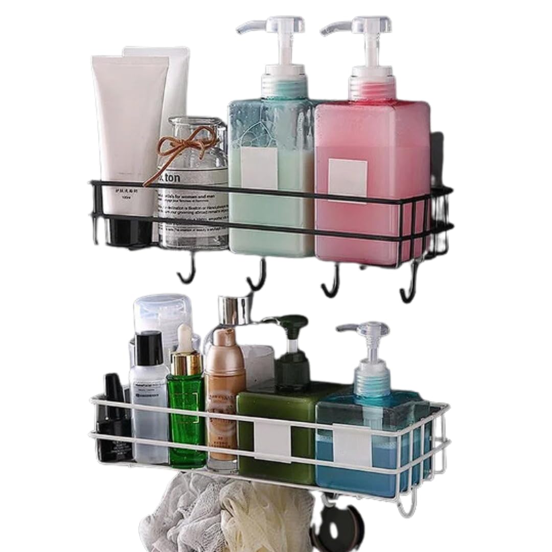 SIAMS Shower Caddy Basket Shelf with Soap Holder No-Drill Traceless Adhesive Shower Wall Shelves Rustproof Bathroom Shower Storage