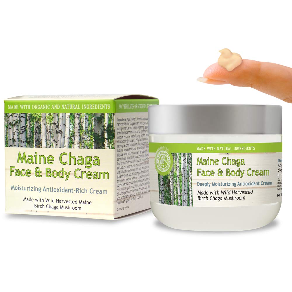 Maine Chaga Face & Body Cream, Large 4 oz Value Size, Made With Natural Ingredients, Lightweight for the Face Yet Moisturizing for the Whole Body