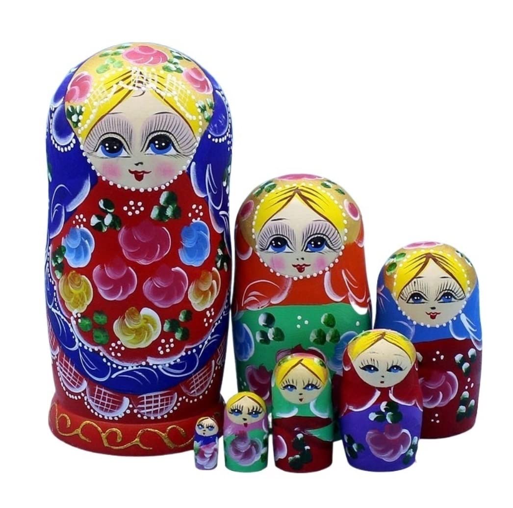 Poupée Russe 7 Pièces Poupées Gigognes Russes en Bois Matriochka Décor À La Maison Ornements Artisanat Cadeau Jouet Empilable