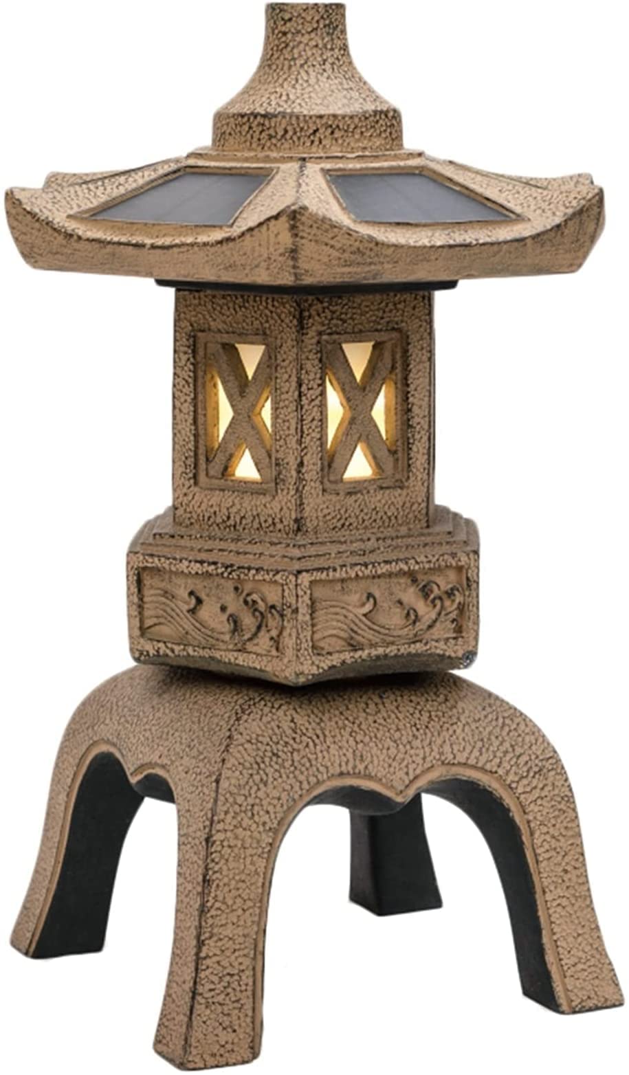 Statua Da Giardino Pagoda Solare Giapponese - Lanterna LED Con Luce Calda Sfarfallante, Impermeabile, Per Esterni, Patio, Prato, 26x14.5 Cm