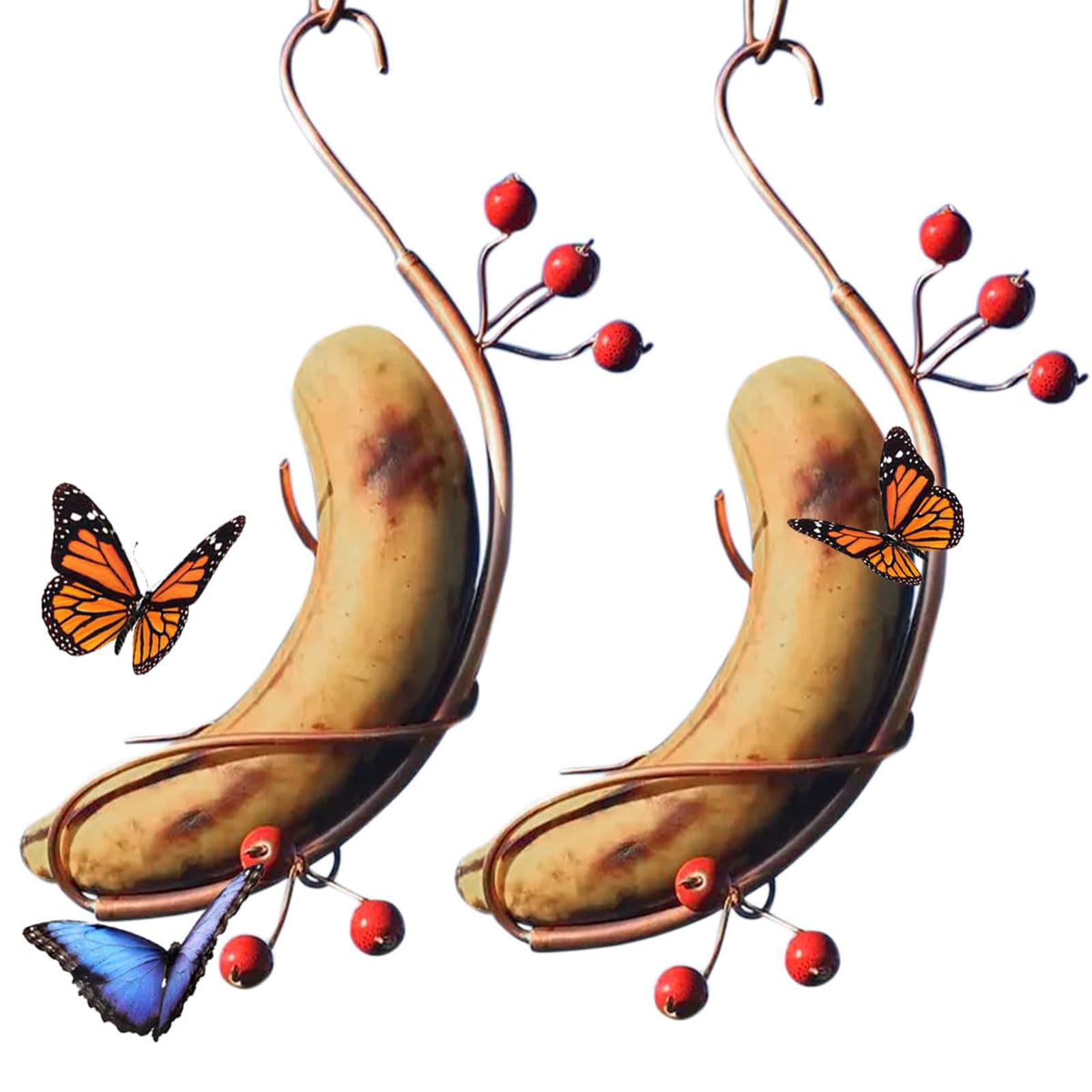 Butterfly Feeders Butterfly Hummingbird Feeder for Outdoor,Mini Hanging Butterfly Banana Feeder, Copper Vine Sturdy Banana Holder, Attract Butterflies, Bees and Birds to Your Garden (2)