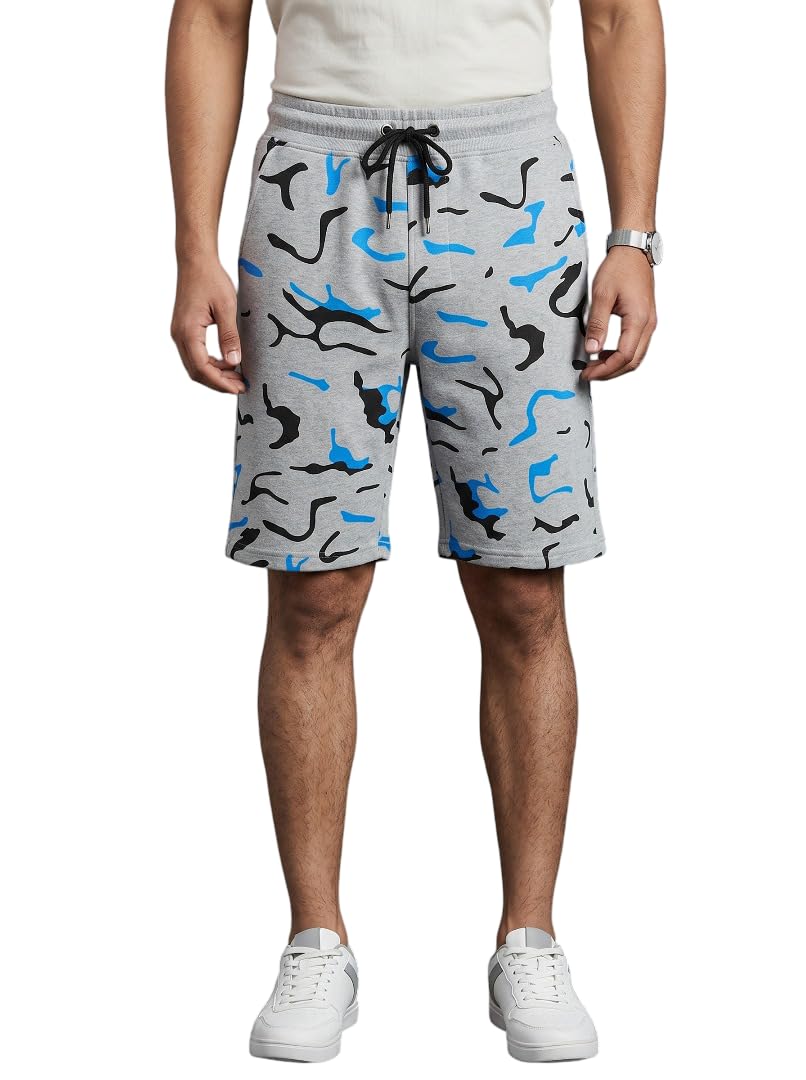 Men Black-Blue Printed Cotton Shorts | Elastic Waistband with Drawstring | Comfortable Casual & Loungewear Shorts-image-30