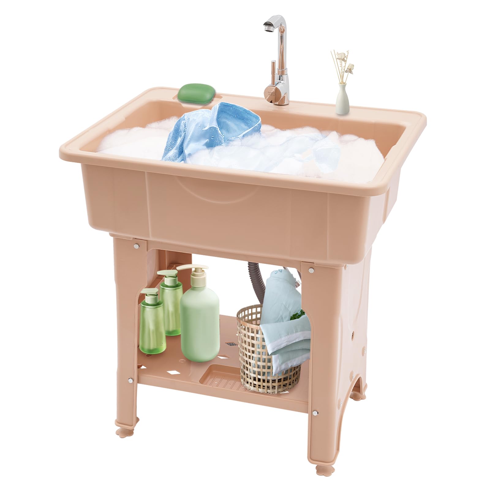 YIYIBYUS 33.46in Height Spacious Utility Sink With Faucet Soap Slot, Laundry Sink, Spacious Utility Sink, Utility Sink with Storage Shelf, Slop Sink