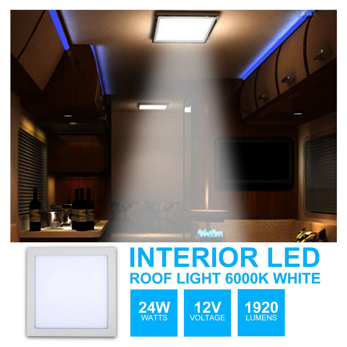HugeAuto Luz Interior de Techo de Coche, Luz de Techo Interior LED de 12 V para Caravana Furgoneta Camión Autobús Barco, 30 * 30 * 2 cm, Blanco