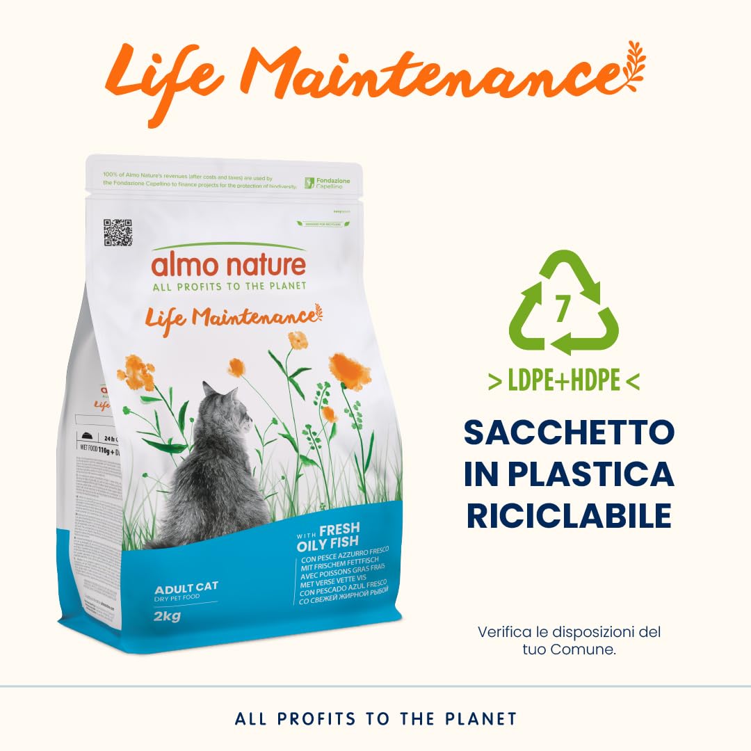 Almo Nature Life Maintenance - Crocchette per Gatti Adulti con Pesce Azzurro Fresco come 1° Ingrediente - Sacco da 2kg