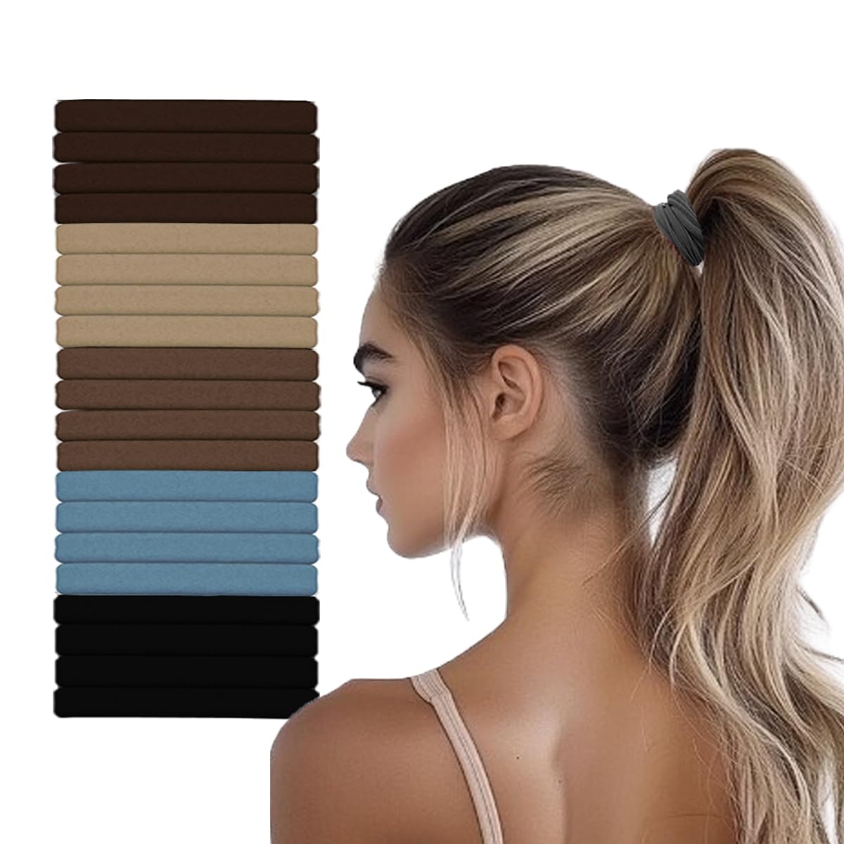 Vrose Flosi Hair Ties No Damage - Strong Stretchy No Breakage SnagFree Hair Bands | Soft Nylon Thick Ponytail Holders Hair Elastics for Everyday