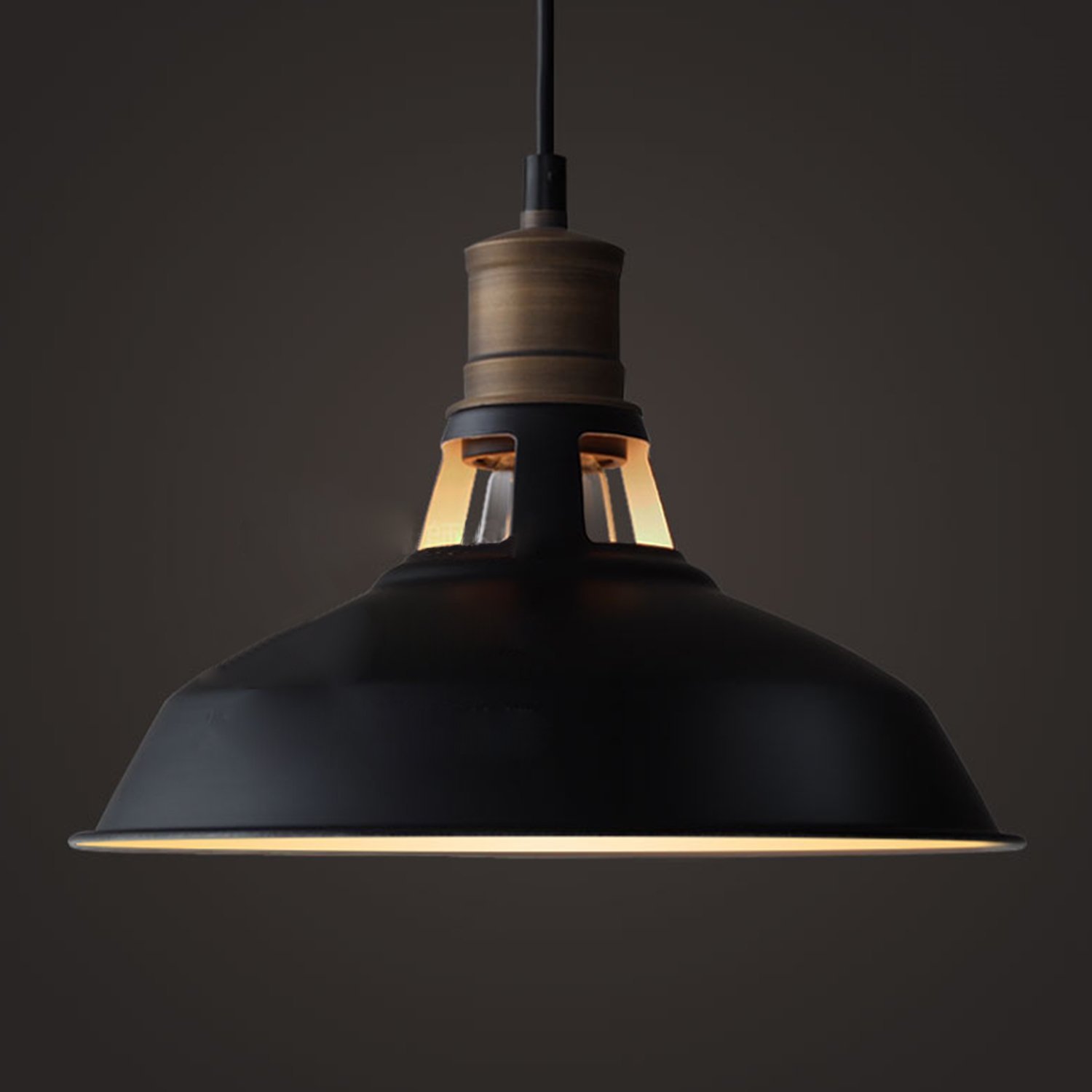 KLSD Industrial Edison Antique Hanging Pendant Light with Metal Dome Shade for Kitchen Dining Bedroom Cafe Bar Club Lighting, Matte Black E27 Socket