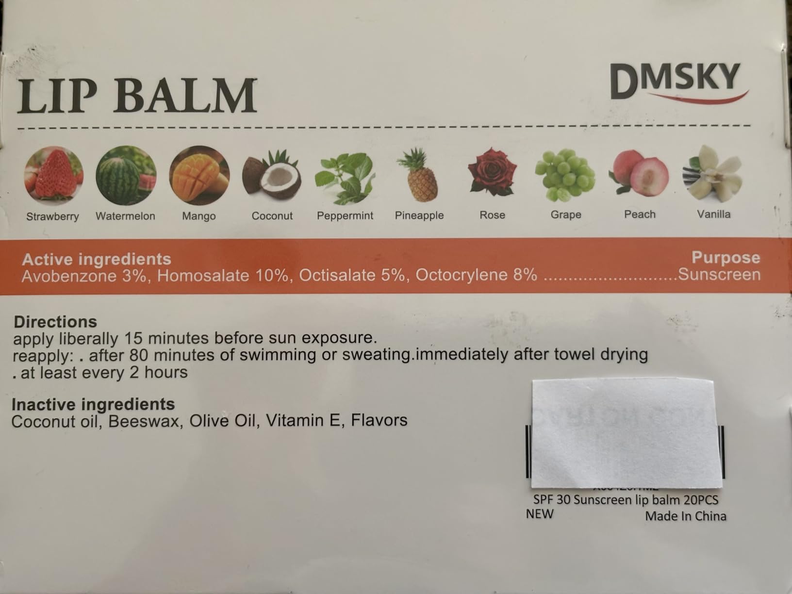 DMSKY SPF 30 Sunscreen Lip Balm, Lip Sunscreen Travel Size 60 Pack, Clear No White Cast Sun Protection Lip Care with Vitamin E, Broad Spectrum SPF Lip Balm 10 Flavors
