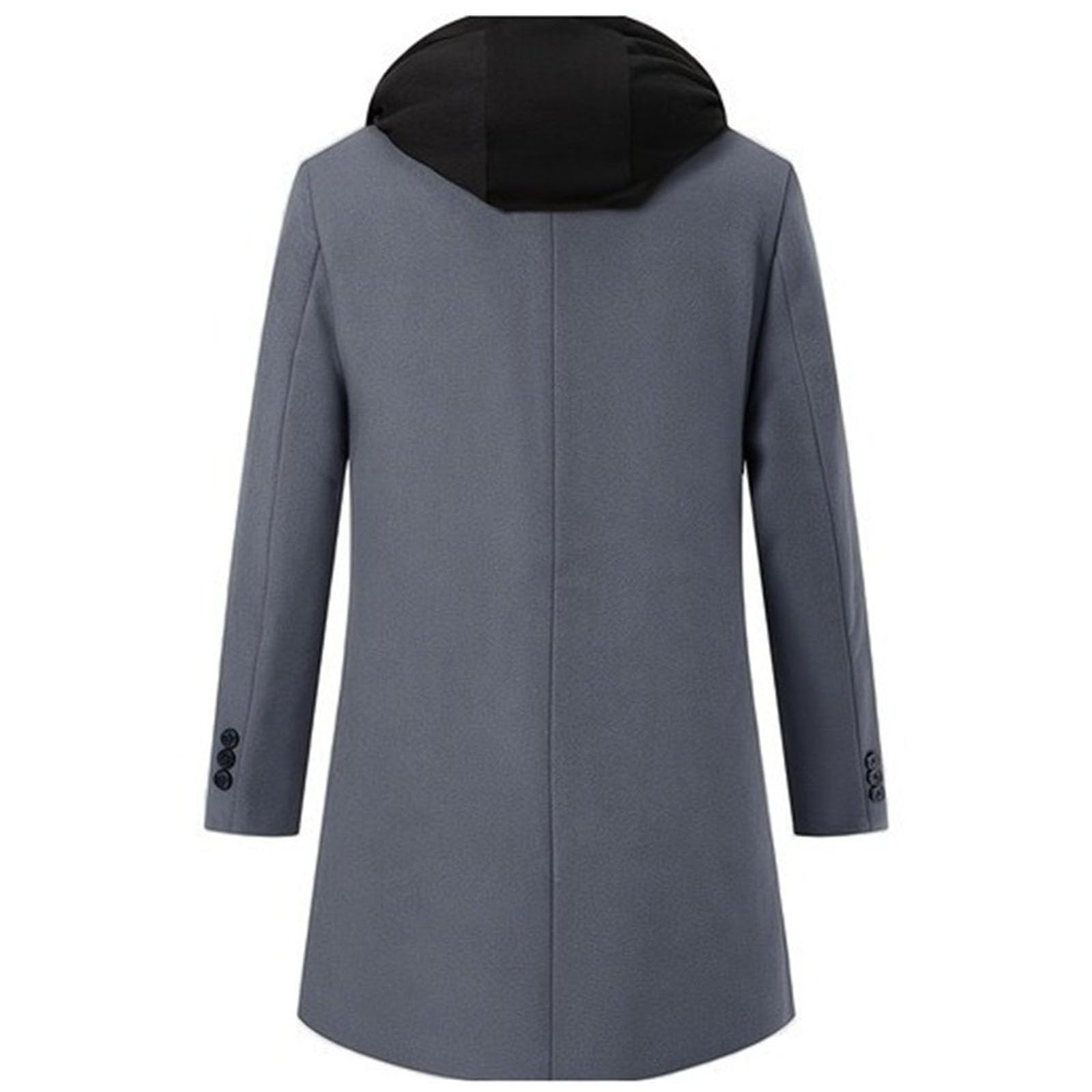 Gabardina larga térmica acolchada con capucha para hombre, ajuste delgado, grueso, resistente al viento, abrigo de guisante de un solo botonadura
