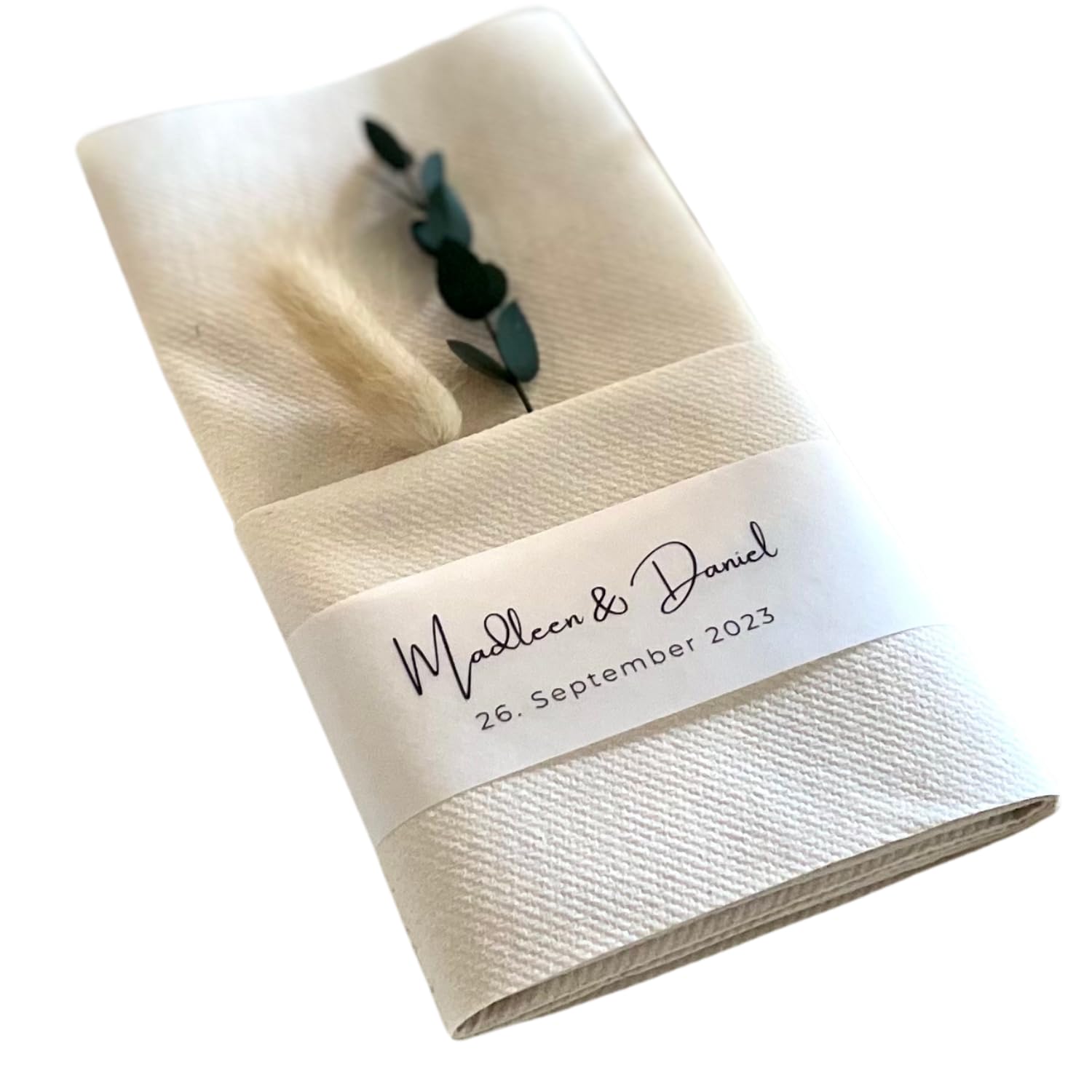 Generisch 10x Banderolen Servietten zur Hochzeit oder Taufe individuell gestalten – personalisierte Tischdeko mit Text – moderne Designs für besondere Anlässe