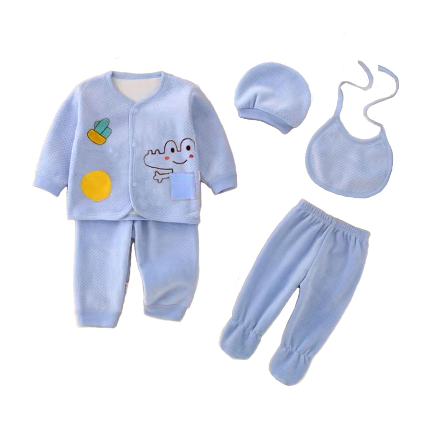 Bold N Elegant Infant Baby Woolen Printed Full Sleeve Warm Shirt, Footed And Footless Pajama With Beanie Cap And A Matching Bib Thermal Outfit 5 Piece Set Bold N Elegant Infant Baby Woolen Printed Full Sleeve Warm Shirt, Footed And Footless Pajama With Beanie Cap And A Matching Bib Thermal Outfit 5 Piece Set