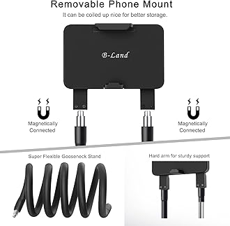 B-Land Upgrade Phone Holder for Bed, Neck Phone Holder Gooseneck Cell Phone Holders, Universal Mobile Phone Stand with Remote for Taking Videos & Group Photos (Black)