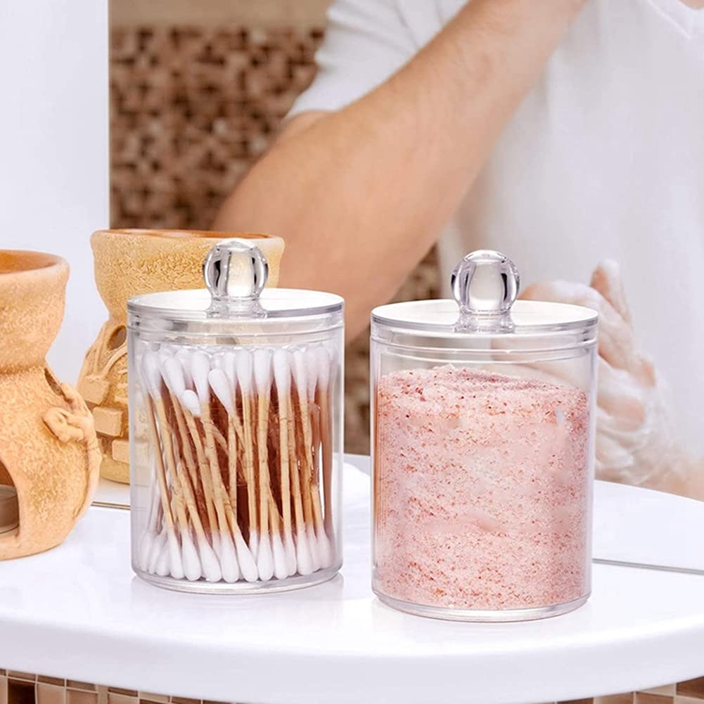 Dasing 2 Stück Acryl Qtip Halter Gläser, Behälter Organizer Wattepadspender für transparent Wattepadhalter Aufbewahrung mit Deckel Badezimmer Eitelkeit Runde Speicher Organizer Kanister Küche, Haushalt & Wohnen