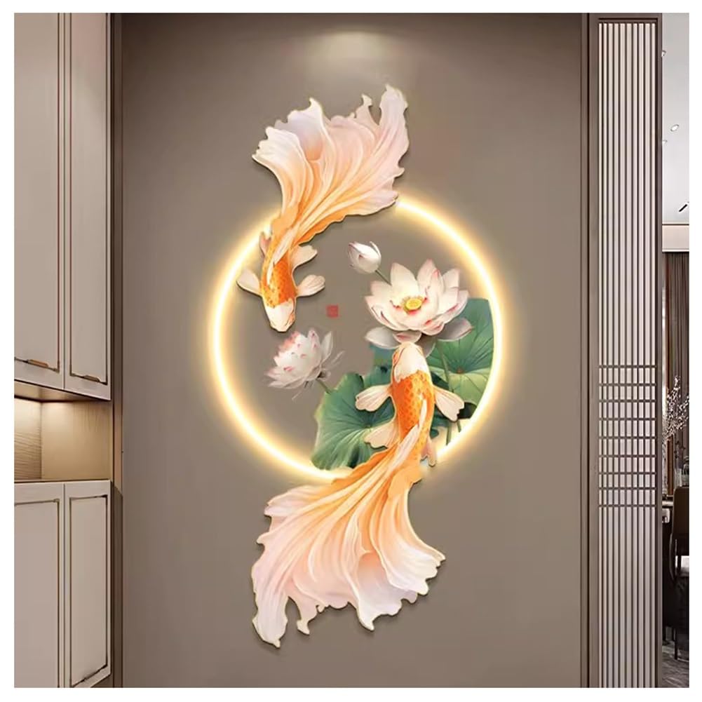 Wall Art Decoración, decoración de la pared, Decoración de pared con pintura de lámpara LED, esculturas de pared, arte colgante de pared con luz LED, decoración oriental, pintura tradicional china for