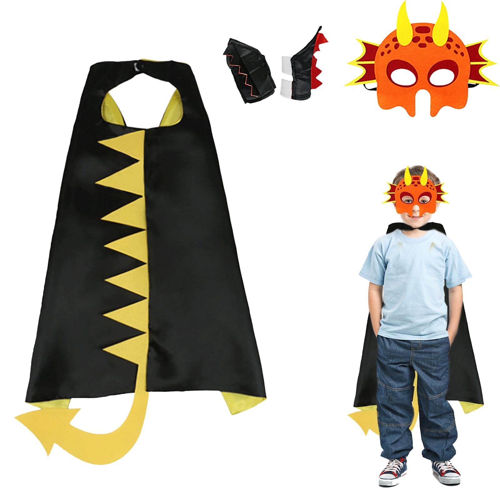 Embhlitfe 4 unidades de disfraz de dinosaurio para niños, capa de dinosaurio con máscaras, guante, disfraz de dinosaurio para fiesta de dinosaurio, capa de dragón para 3-8 años, niñas, niños,