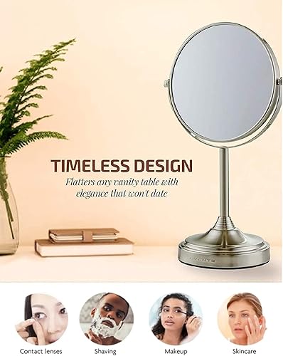 Miniatura 5 de Ovente Espejo de maquillaje de mesa de 7 pulgadas con soporte aumento 1X y 7X lupa redonda ajustable de doble cara ideal para tocador tocador