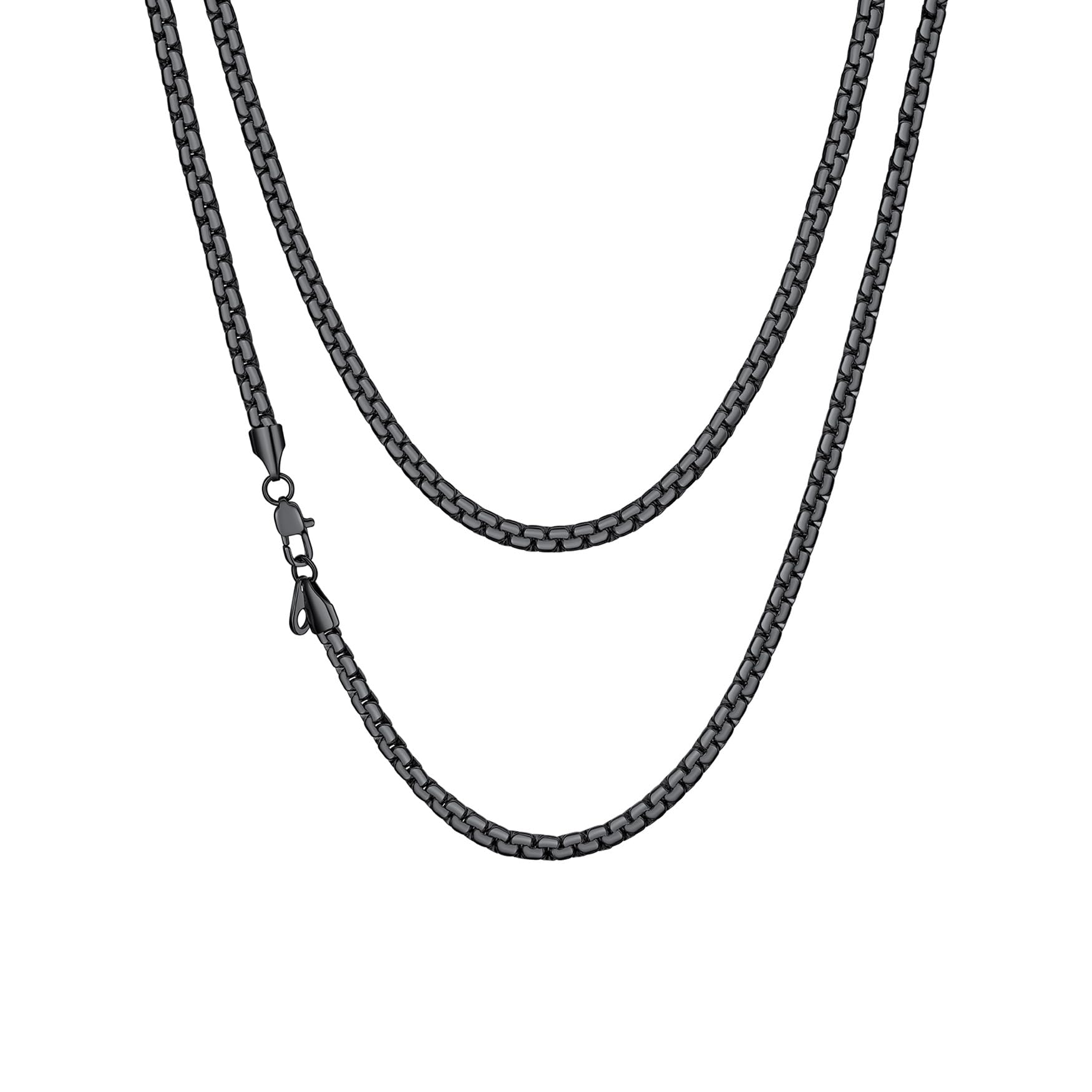 Richsteel 2/4/6mm Damen Edelstahl Kette Herren Edelstahl Silber Seil Französisch Kettenbox Venezianisch Link Halskette Silber/Schwarz/Vergolden, 35-76 cm