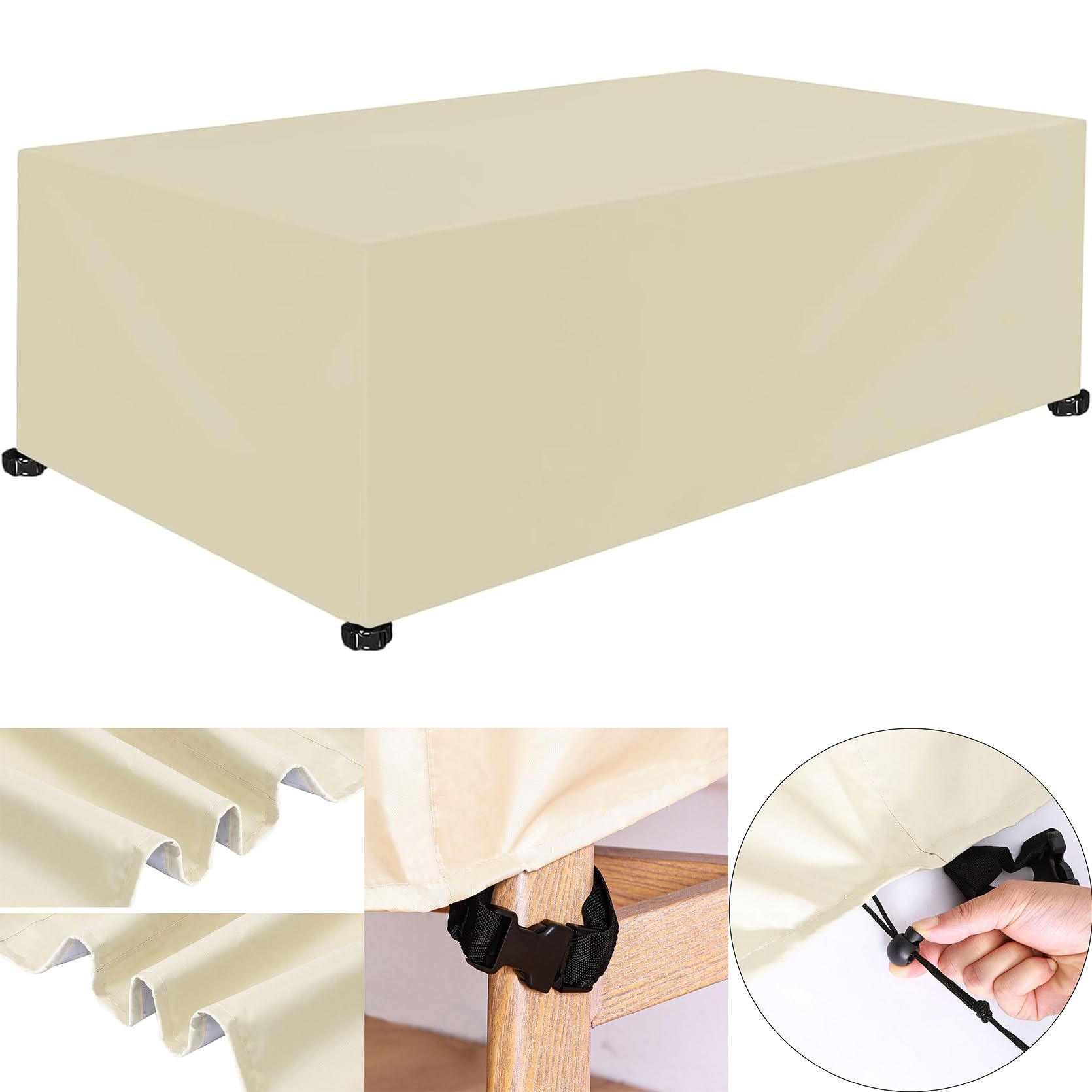 Fundas para Muebles de Jardín 200 x 100 x 80 cm Funda Protectora Conjuntos, Antivento, Resistente Al Frio, Funda para Mesa de Jardín, para Cualquier Mueble, Beige