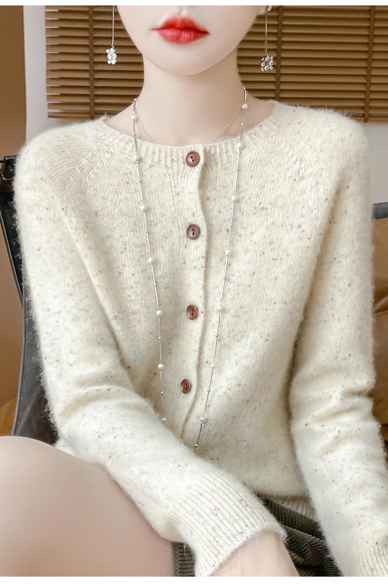 Cárdigan de Lana para Mujer, Cárdigan de Punto con Punto de Hilo, Suéteres, Cárdigan de Cuello Redondo, Jersey con Botones Delanteros Abiertos, Chaqueta de Punto Cálida para Otoño E Invierno, Ropa De