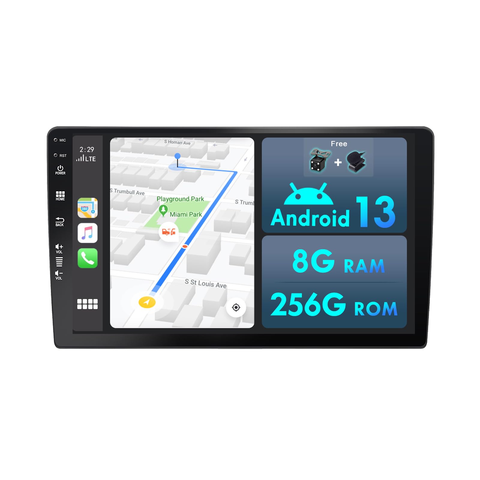 8 GB + 256 GB 2 DIN 9 pollici IPS Schermo Android Autoradio Autoradio Carplay Navigazione GPS Android Auto MirrorLink RDS Telecamera posteriore gratuita + Microfono