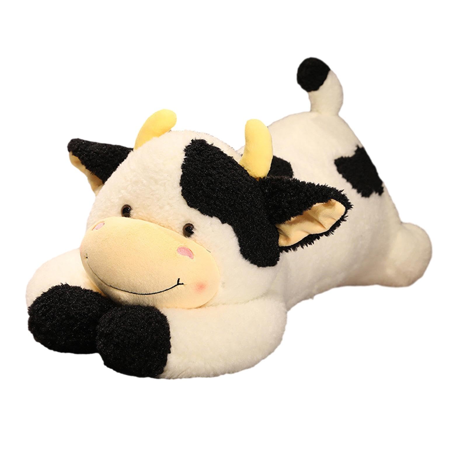 Plüschkuh Kuscheltier Kuh Stofftier Plüschtier Schmusetier Flauschig Und Hautfreundlich für Kinder Erwachsene Reisebegleiter, Schwarz
