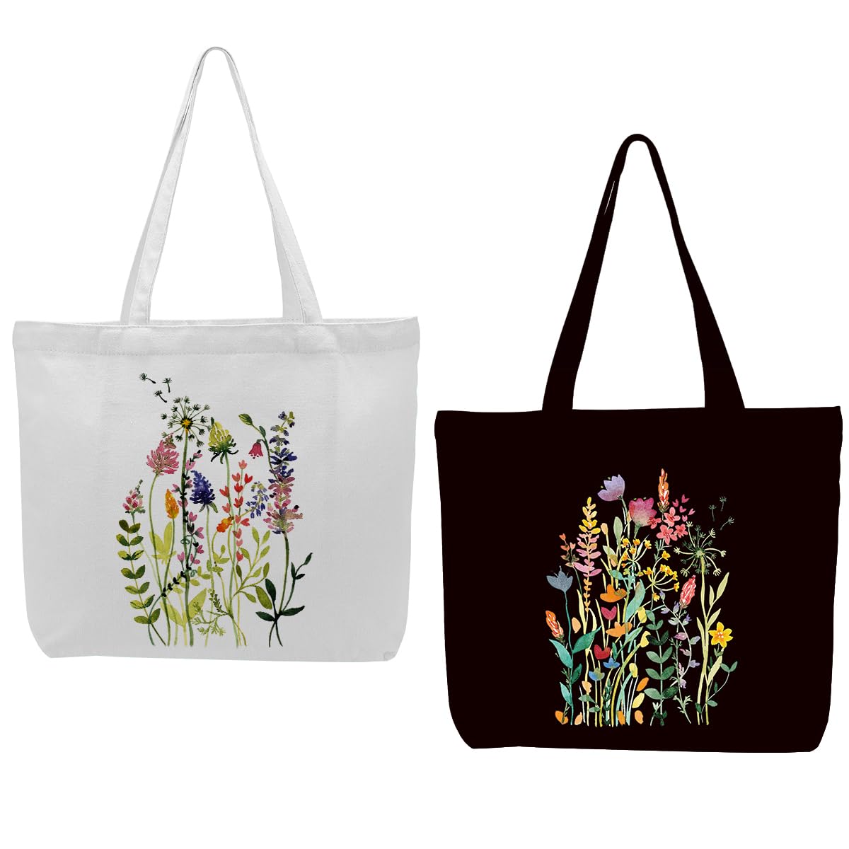 Chenyoumaoyi 2 Pcs Canvas Tote Bag Floral Set Canvas Bag for Work Shopping Beach Grocery Christmas Birthday Gift for Women