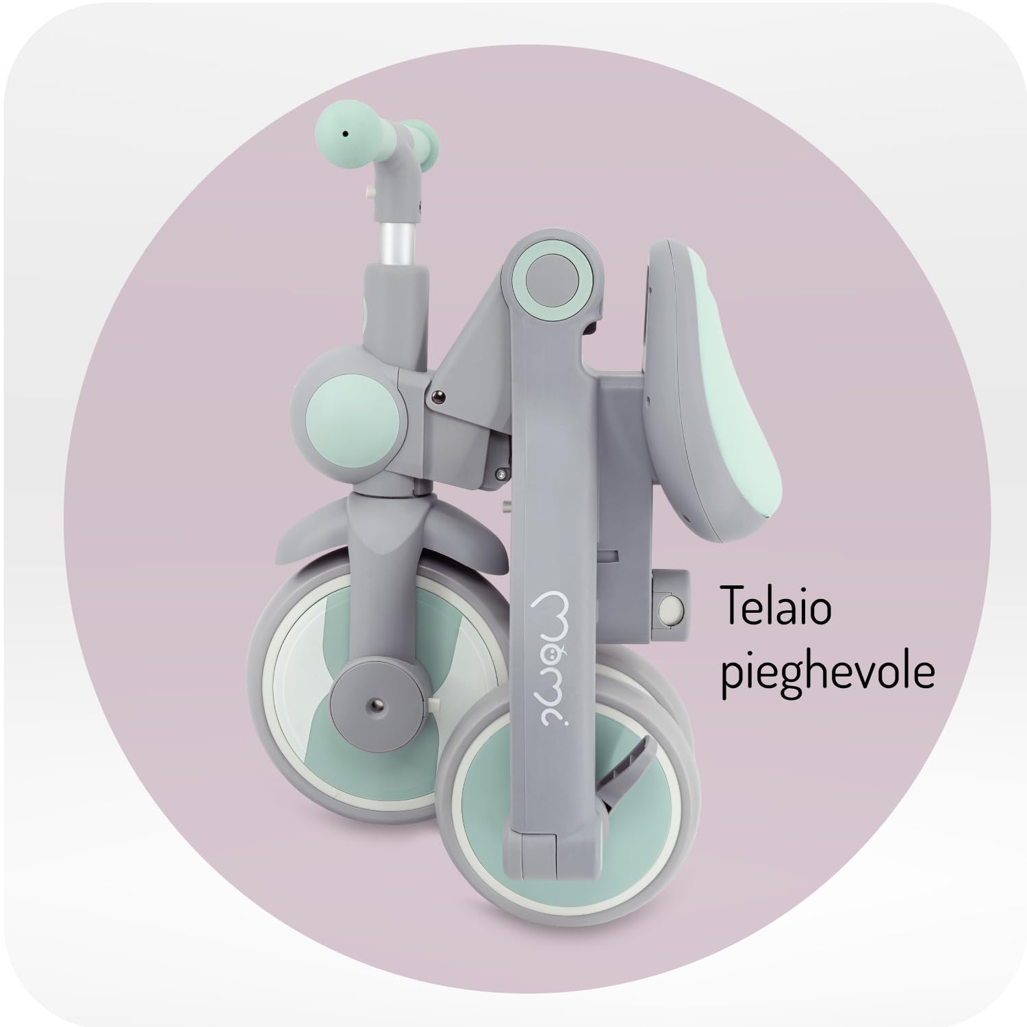 Triciclo per bambini MoMi 4in1 SOLIVIA con manubrio telescopico, cinture di sicurezza a 5 punti, per bambini a partire da 12 mesi, con capottina parasole, ruote in PU, borsa e portabicchiere