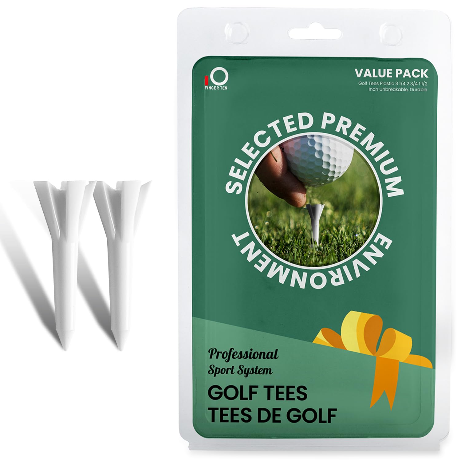 FINGER TEN Golf Tees Plastic Short Size 1 1/2 Inch Unbreakable Pack of 100 (White)