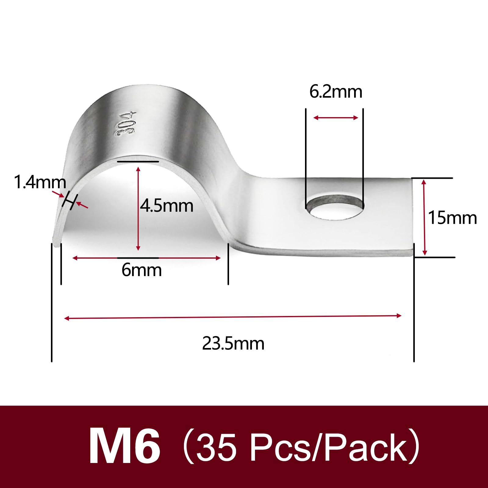 Ezitruz 35 Pcs 6mm Pipe Clips, 304 Edelstahl 1 Hole Pipe Strap Clamps, Metal Cable Clips, Silver, 6MM-35pcs - Image 2