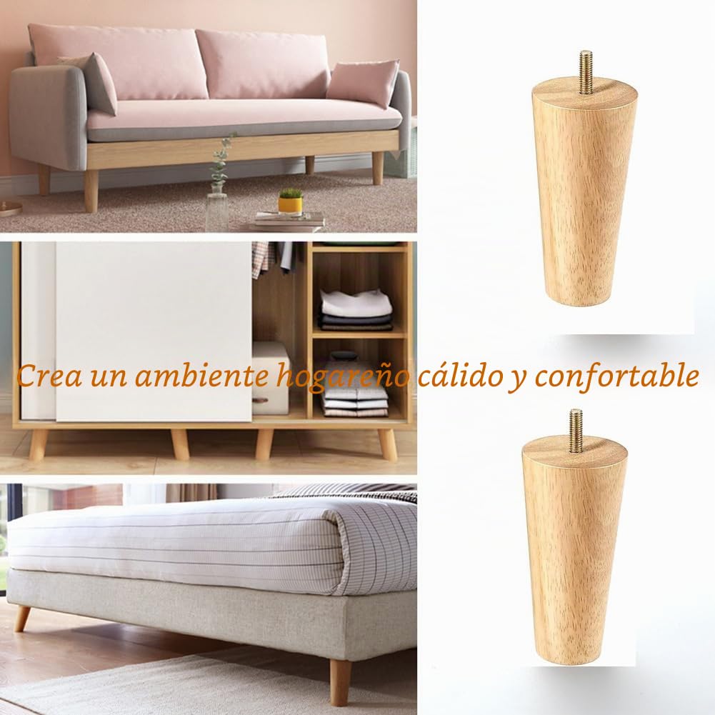 Goomp 8 Piezas Patas para Muebles Madera,10cm Patas de Repuesto para Sofá,Patas de Sofá de Mediados de Siglo para Sofá,Cama,Sillón,Gabinete