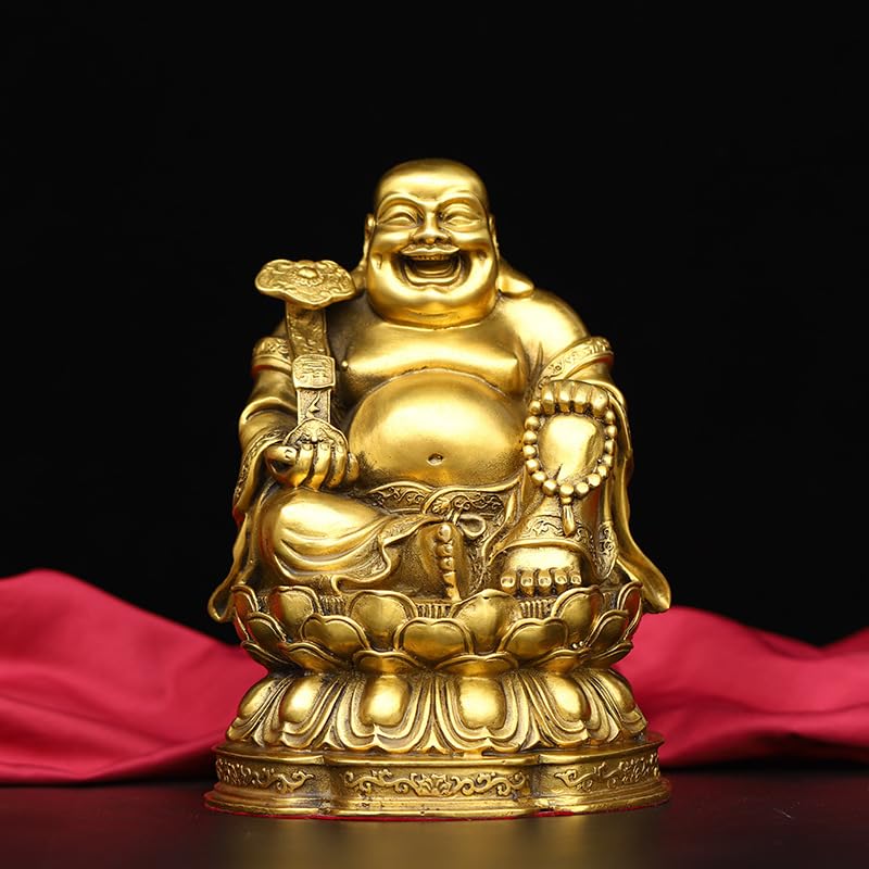 Posąg Buddy Do Medytacji Wewnątrz Dekoracja Mosiądz Posąg Buddy Maitreya Lotos Uśmiechnięty Budda Rzemiosło Ozdoby Dekoracja Domu Statua Medytująca Statua Buddy Rzeźba (M)