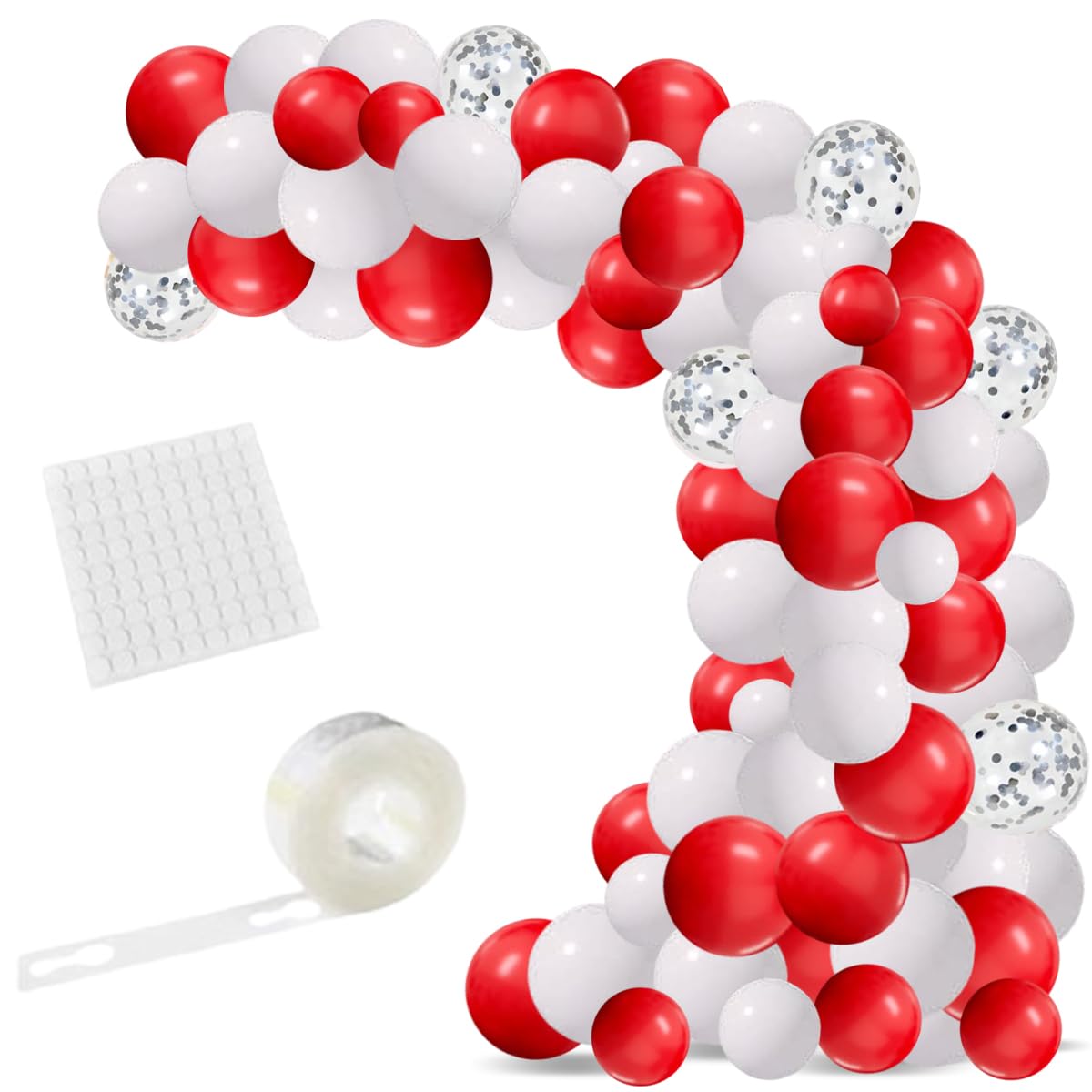 Red White Siliver Balloon Garland Arch Kit, 122Pcs Red and White Balloons Silver Balloon for Birthday Wedding Engagements Graduation Valentine Day