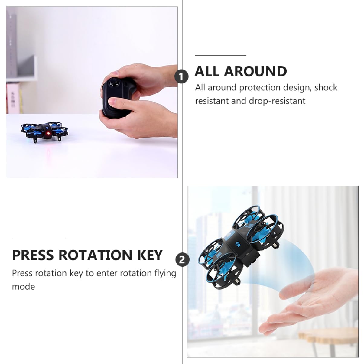 HEMOTON Elicottero Rc Quadricottero Led Portatile Decollo e Atterraggio Facile Acrobatico Rotazione Gradi Marce Regolabili Media Bassa Drone Rc Colorata