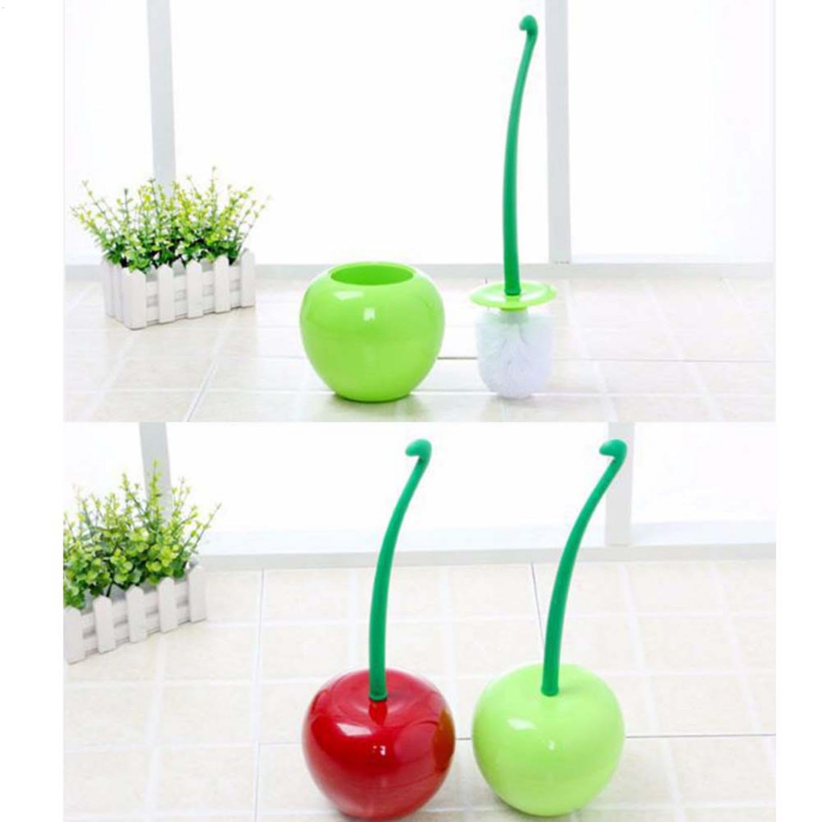Set Scopino E Portascopino Per WC A Forma Di Ciliegia - 38 Cm - Scovolino In Plastica Con Supporto - Design Carino Per Bagno (Rosso Ciliegia)
