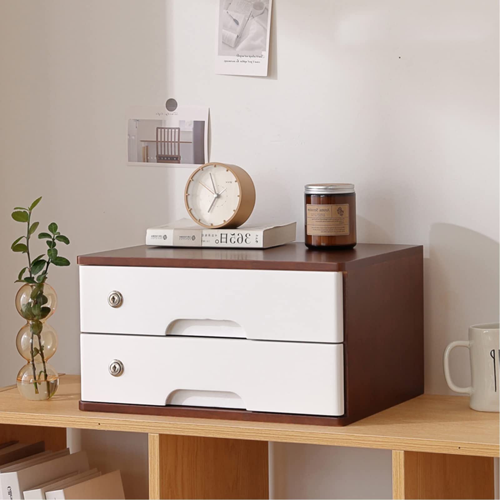 MYUYEE Wooden Desktop File Cabinet With Lockable Drawers For Home Office Storage (2 Drawer-C)
