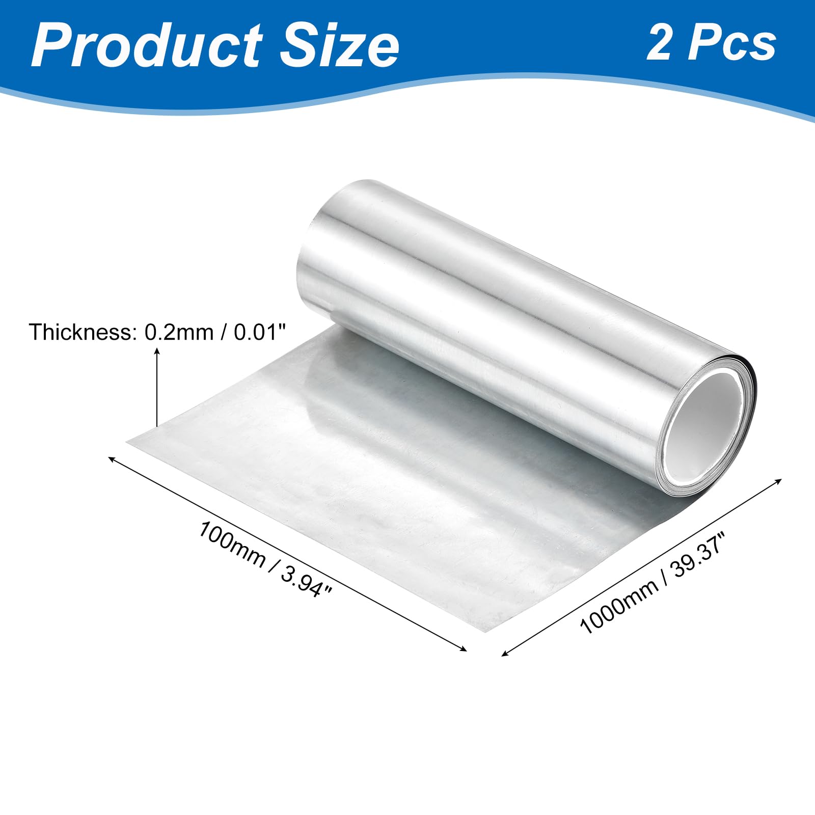 QUARKZMAN 2 Feuilles Plaque Zinc Haute Pureté 0,01"x4"x39"(0,2x100x1000mm) | 99,995%, Feuille Zinc Métallique, Bande Anode Zinc, Pour Laboratoire Scientifique, Pour Industrie, Pour Bricolage Artisanat