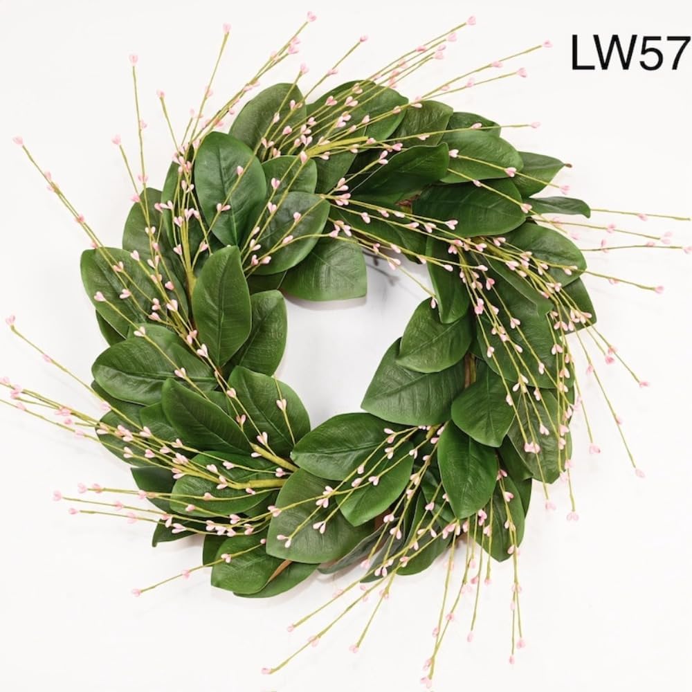22 Inch Faux Berry Wreath, Handcrafted Artificial Greenery Wreath with Lifelike Berries for Front Door, Year Round Decor, Farmhouse Wall and Mantel Decor (lw54)
