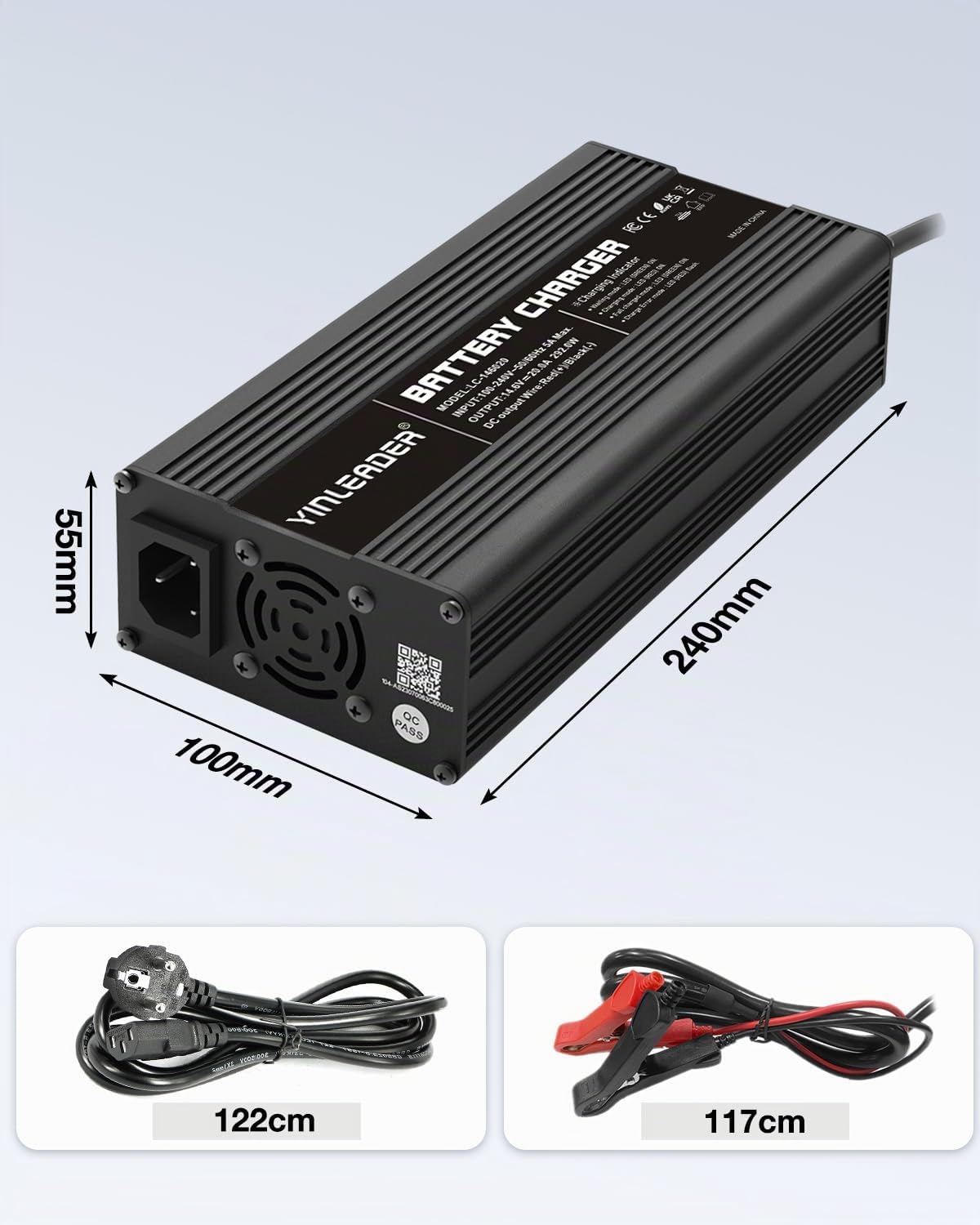 LiFePO4 Autobatterie Ladegerät 20A 12V, Vollautomatisches Intelligentes ladegerät für Lithium-Eisenphosphat-Batterien 14,6V 20A - Mehrfacher Schutz Kompakte Größe