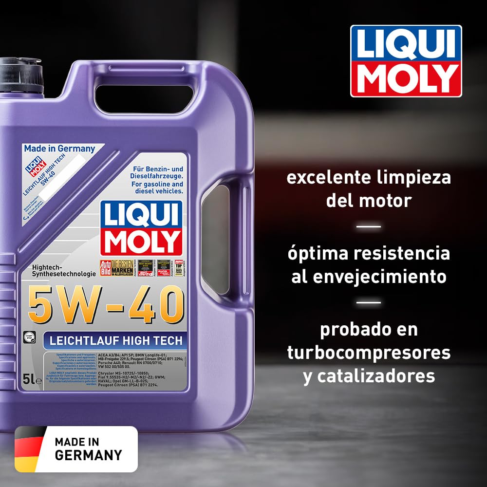 LIQUI MOLY Leichtlauf High Tech 5W-40 | 5 L | Tecnología de síntesis Aceite de motor | 2328